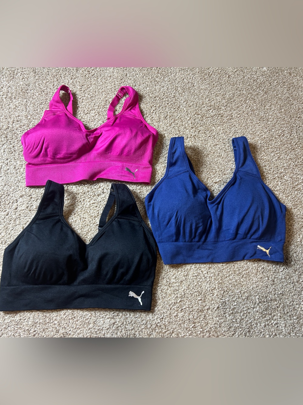 Puma Women's Sports Bra Bundle 3 Pack Medium Low Impact Racerback Removable Pads